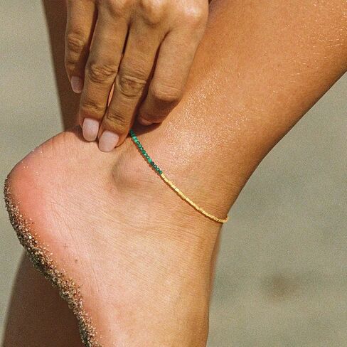 Osiana Gemstone Anklet للنساء ، 14K Gold Plated Half Beads Design Natural Stone Boho Jewely Mindmade Jewelry in Kuwait