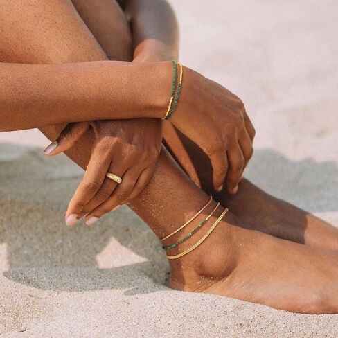 Osiana Gemstone Anklet للنساء ، 14K Gold Plated Half Beads Design Natural Stone Boho Jewely Mindmade Jewelry in Kuwait