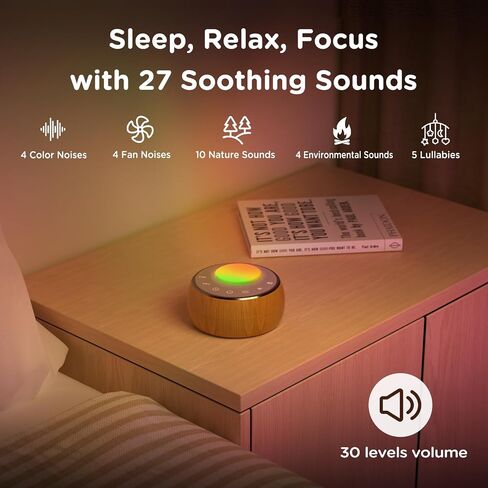 Peakeep Portable Sound Machine with Sleeping Light for Baby Adults, White Noise Rain Nature Fan 27 Sounds, 3 Dimmers Night Light, Travel Battery Machine 30 Volume Loud, 25 Hours Continuous Audio in Saudi Arabia