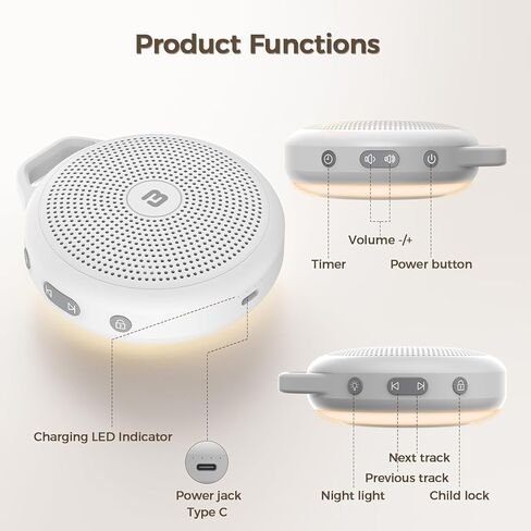 BGOVERSS White Noise Sound Machine, Portable Sound Machine for Baby Adult, 20 Soothing Natural Sounds with Noise Canceling for Office & Sleeping, Sound Therapy for Home, Travel, Registry Gift,White in Kuwait