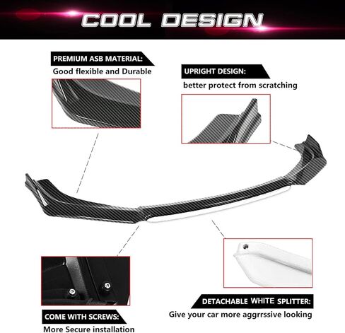 Xotic Tech Front Prity Lip Chin Spoiler SPOPTUSER SPOFUSER PROMFUSER PROMERTIDE مع ROD 10 "-13 -13" قابلة للتعديل متوافق مع Honda Accord Civic أو VW MK5 MK6 MK7 أو KIA OPTIMA ، أسود الكربون مع W WHITE in Saudi Arabia