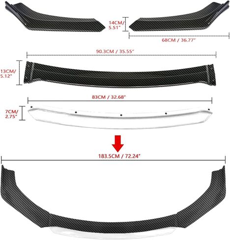 Xotic Tech Front Prity Lip Chin Spoiler SPOPTUSER SPOFUSER PROMFUSER PROMERTIDE مع ROD 10 "-13 -13" قابلة للتعديل متوافق مع Honda Accord Civic أو VW MK5 MK6 MK7 أو KIA OPTIMA ، أسود الكربون مع W WHITE in Saudi Arabia