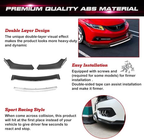 Xotic Tech Front Prity Lip Chin Spoiler SPOPTUSER SPOFUSER PROMFUSER PROMERTIDE مع ROD 10 "-13 -13" قابلة للتعديل متوافق مع Honda Accord Civic أو VW MK5 MK6 MK7 أو KIA OPTIMA ، أسود الكربون مع W WHITE in Saudi Arabia