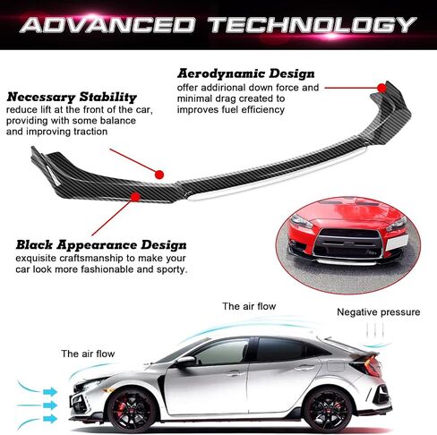 Xotic Tech Front Prity Lip Chin Spoiler SPOPTUSER SPOFUSER PROMFUSER PROMERTIDE مع ROD 10 "-13 -13" قابلة للتعديل متوافق مع Honda Accord Civic أو VW MK5 MK6 MK7 أو KIA OPTIMA ، أسود الكربون مع W WHITE in Saudi Arabia