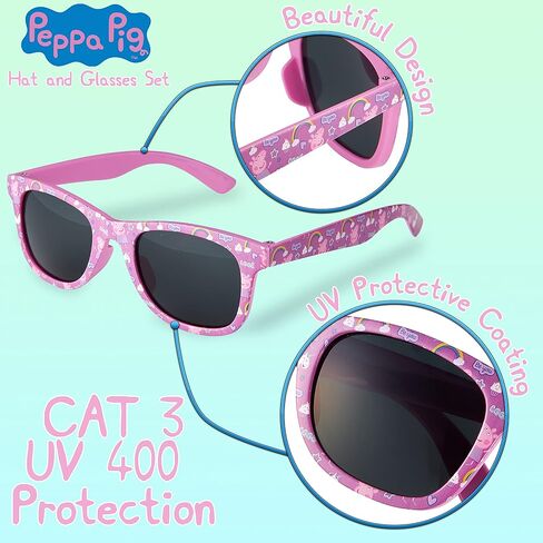 Peppa Pig Girls Summer Hat & Kids Sunglasses, Rainbow Unicorn Pink Baseball Cap & Sunglasses in Saudi Arabia