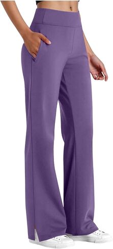 Women's Yoga Pants with Pockets Flare Leggings Split Hem Elastic Waist Solid Workout Casual Lightweight Trousers in Kuwait