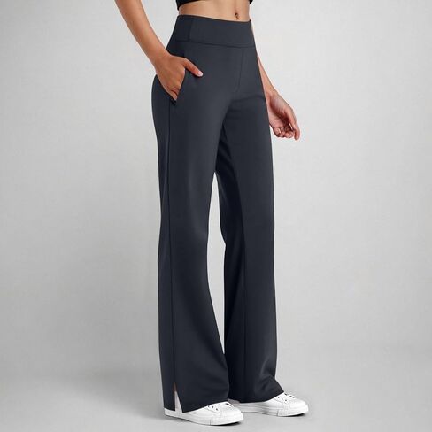 Women's Yoga Pants with Pockets Flare Leggings Split Hem Elastic Waist Solid Workout Casual Lightweight Trousers in Kuwait