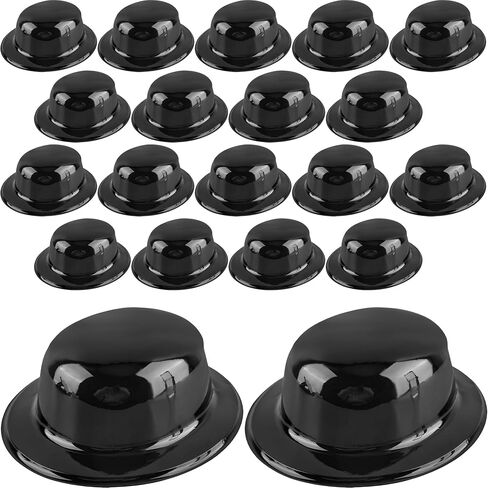 20 Pcs Black Bowler Derby Hats Plastic Bowler Hat Round Top Hat Costume Hat for Adult Kids Halloween 1920s Party Supplies Dress Up Accessories in Saudi Arabia
