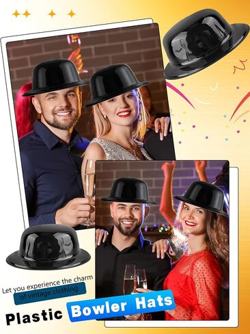 20 Pcs Black Bowler Derby Hats Plastic Bowler Hat Round Top Hat Costume Hat for Adult Kids Halloween 1920s Party Supplies Dress Up Accessories in Saudi Arabia