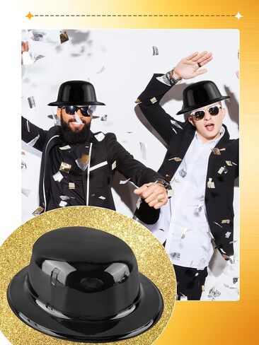 20 Pcs Black Bowler Derby Hats Plastic Bowler Hat Round Top Hat Costume Hat for Adult Kids Halloween 1920s Party Supplies Dress Up Accessories in Saudi Arabia