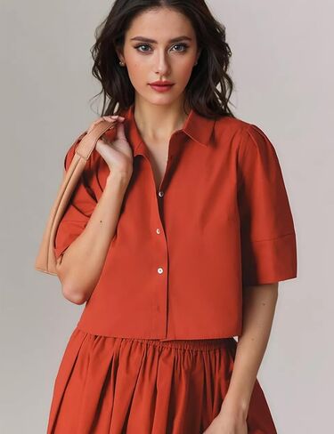 Womens Summer 2 Piece Outfits Skirt Sets Button Short Sleeve Tops Elastic Waist Maxi Dress Sets with Pockets in Saudi Arabia