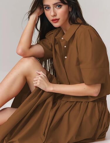 Womens Summer 2 Piece Outfits Skirt Sets Button Short Sleeve Tops Elastic Waist Maxi Dress Sets with Pockets in Saudi Arabia