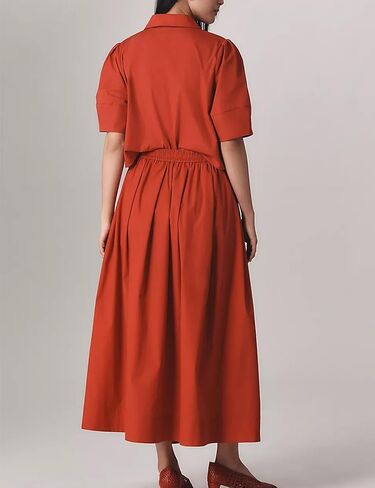 Womens Summer 2 Piece Outfits Skirt Sets Button Short Sleeve Tops Elastic Waist Maxi Dress Sets with Pockets in Saudi Arabia