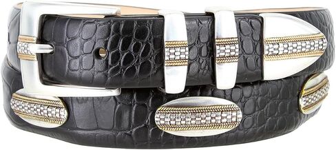 Andrew Silver with Gold Buckle Alligator Black Genuine Leather Belt 1-1/8" Wide in Saudi Arabia