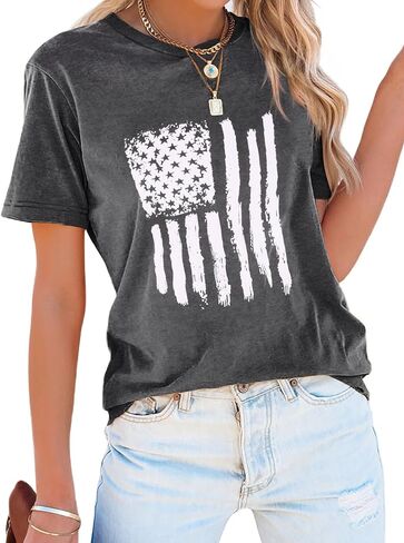 Zeagoo Women's T Shirts Short Sleeve Patriotic Shirts American Flag Tops Crewneck Summer 4th of july outfits USA Shirt in Saudi Arabia
