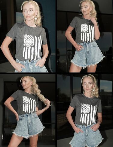 Zeagoo Women's T Shirts Short Sleeve Patriotic Shirts American Flag Tops Crewneck Summer 4th of july outfits USA Shirt in Saudi Arabia
