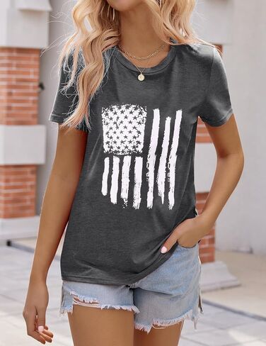 Zeagoo Women's T Shirts Short Sleeve Patriotic Shirts American Flag Tops Crewneck Summer 4th of july outfits USA Shirt in Saudi Arabia