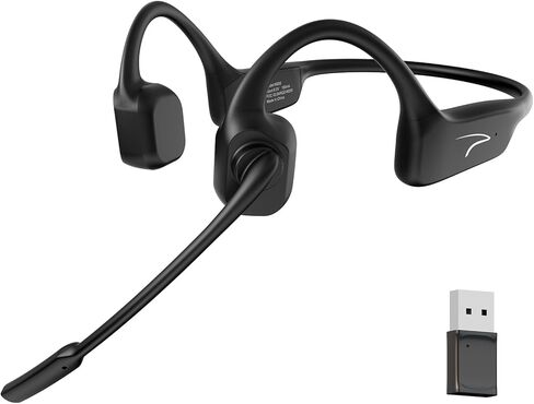 سماعة رأس MAIRDI Bone Conduction مع ميكروفون بوم، مع دونجل USB، سماعة رأس بلوتوث مفتوحة الأذن مع ميكروفون AI لإلغاء الضوضاء، سماعة رأس لاسلكية للعمل المكتبي والقيادة الرياضية والجري وركوب الدراجات in Kuwait