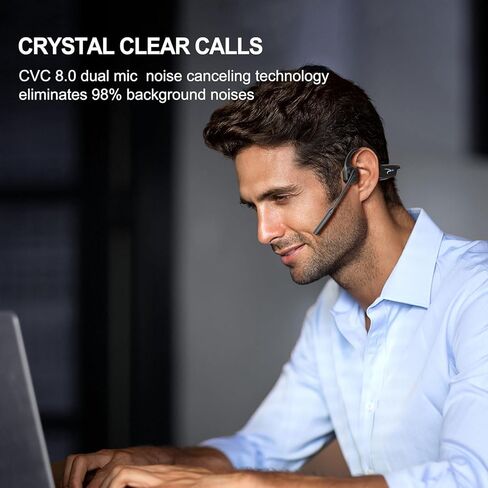 سماعة رأس MAIRDI Bone Conduction مع ميكروفون بوم، مع دونجل USB، سماعة رأس بلوتوث مفتوحة الأذن مع ميكروفون AI لإلغاء الضوضاء، سماعة رأس لاسلكية للعمل المكتبي والقيادة الرياضية والجري وركوب الدراجات in Kuwait