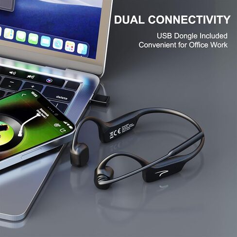 سماعة رأس MAIRDI Bone Conduction مع ميكروفون بوم، مع دونجل USB، سماعة رأس بلوتوث مفتوحة الأذن مع ميكروفون AI لإلغاء الضوضاء، سماعة رأس لاسلكية للعمل المكتبي والقيادة الرياضية والجري وركوب الدراجات in Kuwait