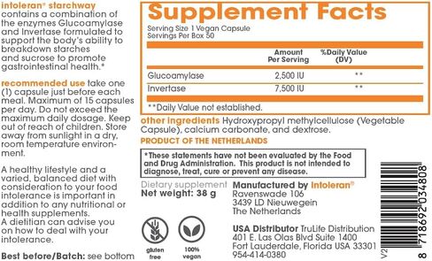 Starchway Digestive Enzymes - 50 capsules | Supplement for Starch & Sucrose Intolerance | Helps Digest Sugars & Starchy Foods | Invertase & Gluco-Amylase Enzymes | Pure & Vegan | Low FODMAP in Saudi Arabia
