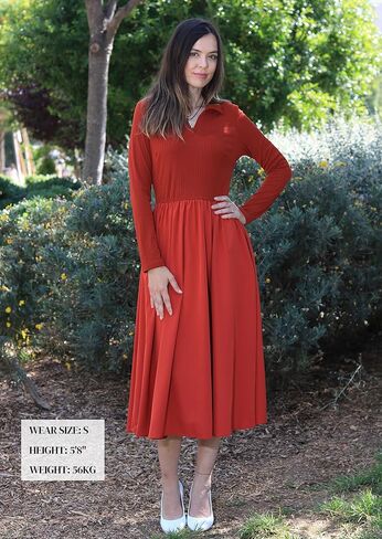 Kate Kasin Women's Fall Long Sleeve Midi Dress 2025 Polo V الرقبة غير الرسمية مضلعة متماسكة لثوب العمل المتدفق مع جيوب in Kuwait