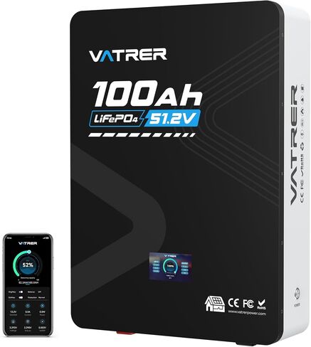 48V 100AH Lithium LiFePO4 Battery, Built-in 100A BMS, with Touchable Smart Display & Mobile APP, Max. 4800W Power Output, 5000+ Cycles, Perfect for Solar System &Off-Grid Applications in Saudi Arabia