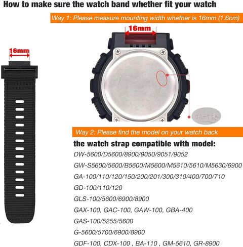 Abanen Rugged Nylon Watch Band لـ Casio Gshock DW-5600/8900 ، حزام معصم رياضي قابل للتعديل لـ GA-100/GW-B5600/GB-5600/GW-6900 in Kuwait