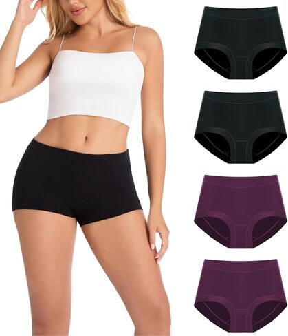 Women's Boy Shorts Panties Ladies Cotton Underwear High Waisted Underpants (4Pack) in Saudi Arabia