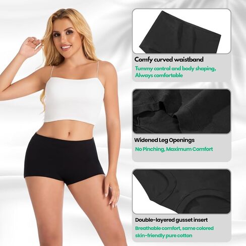 Women's Boy Shorts Panties Ladies Cotton Underwear High Waisted Underpants (4Pack) in Saudi Arabia