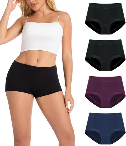 Women's Boy Shorts Panties Ladies Cotton Underwear High Waisted Underpants (4Pack) in Saudi Arabia