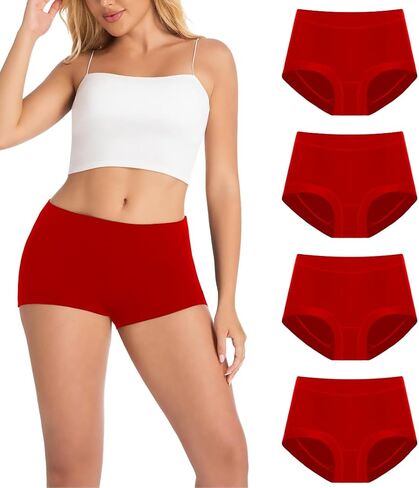 Women's Boy Shorts Panties Ladies Cotton Underwear High Waisted Underpants (4Pack) in Saudi Arabia