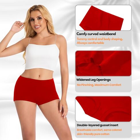 Women's Boy Shorts Panties Ladies Cotton Underwear High Waisted Underpants (4Pack) in Saudi Arabia
