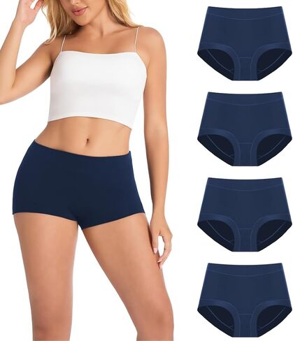 Women's Boy Shorts Panties Ladies Cotton Underwear High Waisted Underpants (4Pack) in Saudi Arabia