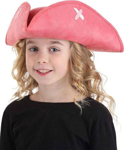 Kids Pink Tricorn Pirate Costume Hat - Molded Hat with Ribbon Stitching, One Size in Saudi Arabia
