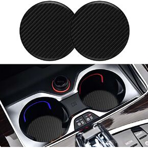 Car Coasters, Non-Slip Carbon Fibre Cup Holder Coasters Embedded in Decoration, Auto Interior Accessories Fit Most of Cars. (Black)