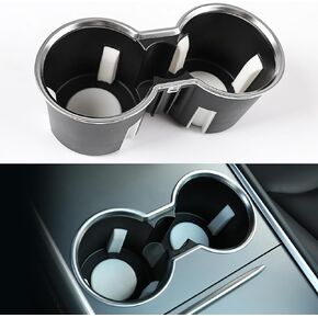 Cup Holder Insert for Tesla Model 3/Y 2021 2022 2023 Center Console Accessories ABS&TPR Material EZ Washable, Black-Black