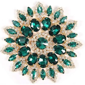 Crystal Glass Rhinestones Decoration, Crystal Flower Buttons Brooches for Wedding Decoration DIY Hair Accessories Gold Base(Green Golden Base)