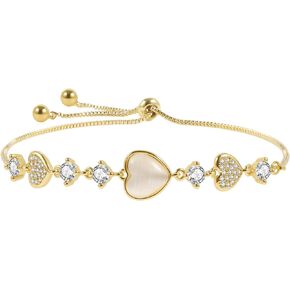 Trendy Zircon Opal Bracelet for Women, 14K Gold Plated Adjustable Slide Chain Bracelet, Infinity Love Heart Link Charm Bracelets Cat Eye Stone Cute Jewelry for Women Teen Girls