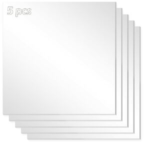 Silver Mirror Acrylic Sheets, 5 Pack 12" x 12" Square Acrylic Sheets 1/8" Thick (3mm) Rigid Tinted Mirror Acrylic Plexiglass Gold Mirror Plastic Sheets (5, Silver Mirror, 12" x 12" 1/8" Thick (3mm))