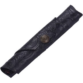 Vintage Handmade Leather Single Pen Case Holder Cowhide Fountain Pen Sleeve Roll Wrap Pen Pouch (Black Carved) in Kuwait