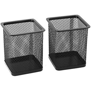 Saim Desktop Organier, Metal Mesh Square Pen Holder,Home Office Desk Tidy Organizer - 2 Pcs,Black