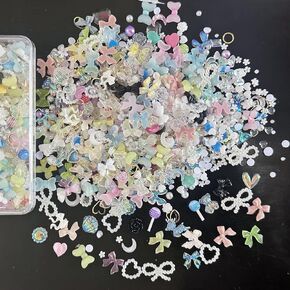Acrylic 3D Nail Charms, 400 Piece Heart Bowknot Beads Nail Jewelry, Aurora Flatback Bear Butterfly Nail Jewelry for Manicure DIY Craft Jewelry Accessories