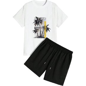 GORGLITTER Men's Graphic Shorts Sets 2 Piece Outfits Short Sleeve Round Neck Tracksuit Sets in Saudi Arabia