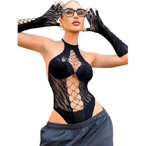 Rave Outfit, Punk Gloves, Cutout Sexy Top, Fishnet Zebra Bodysuit