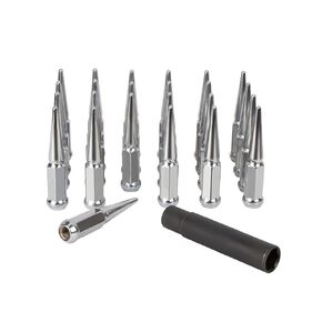M14x1.5 Spike Lug Nut Black, 24pcs 14x1.5 Conical Bulge Seat Lug Nuts fit for F-ord F150, Chev-y Silverado, GMC Sierra, Ram 1500, Spiked Lug Nuts with 1 Socket Key