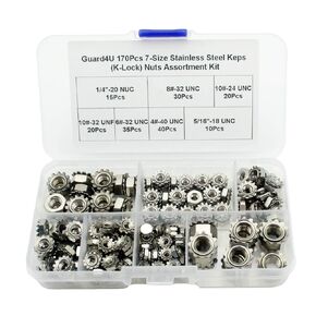 170Pcs 7-Size Stainless Steel Keps (K-Lock) Nuts Assortment Kit; #4-40#6-32#8-32#10-32#10-24 1/4"-20 5/16"-18