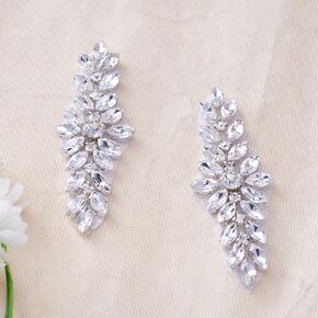 Rhinestone Iron On Patch Motif Applique DIY Crystals Patch Rhinestone Hot Fix Applique Sewing Appliques for Wedding Bridal Belt Sash Wedding Dresses (2ct / H3.4"*W1.2")
