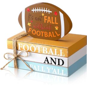 Football and Fall Y'all Wood Sign Fall Wooden Tiered Tray Decor Autumn Stacked Books Decor Fall Farmhouse Decor Football Decor Decorative Table Decorations for Autumn Harvest Table Shelf