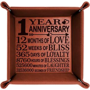 KATE POSH - 1 Year Anniversary Engraved Leather Catchall Valet Tray, Our 1st Wedding Anniversary, 1 Year as Husband & Wife, Marriage, Gifts for Her, for Him, for Couples (Rawhide)